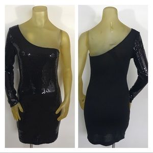 Baby Phat Black Sequins Cold Shoulder Dress Sz S